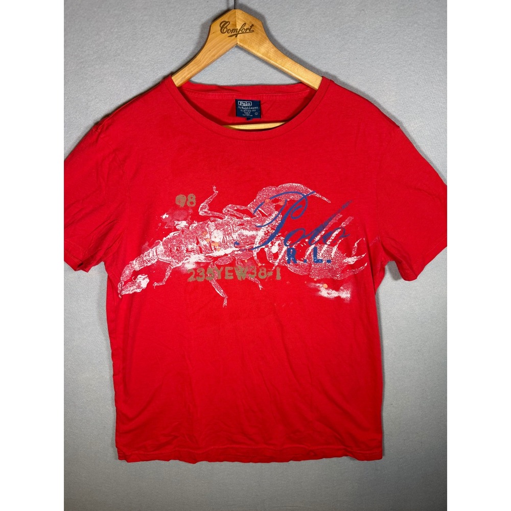 Vintage Polo Ralph Lauren Red Scorpion Graphic Custom Fit T-Shirt Men Large 90's